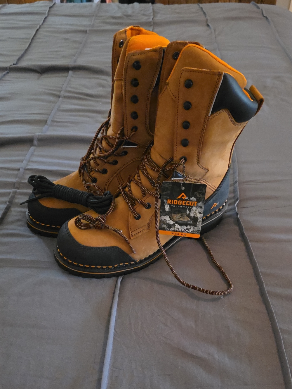 RIDGECUT Men's Brown Work Boots with Black Accents - Waterproof Lace-Up